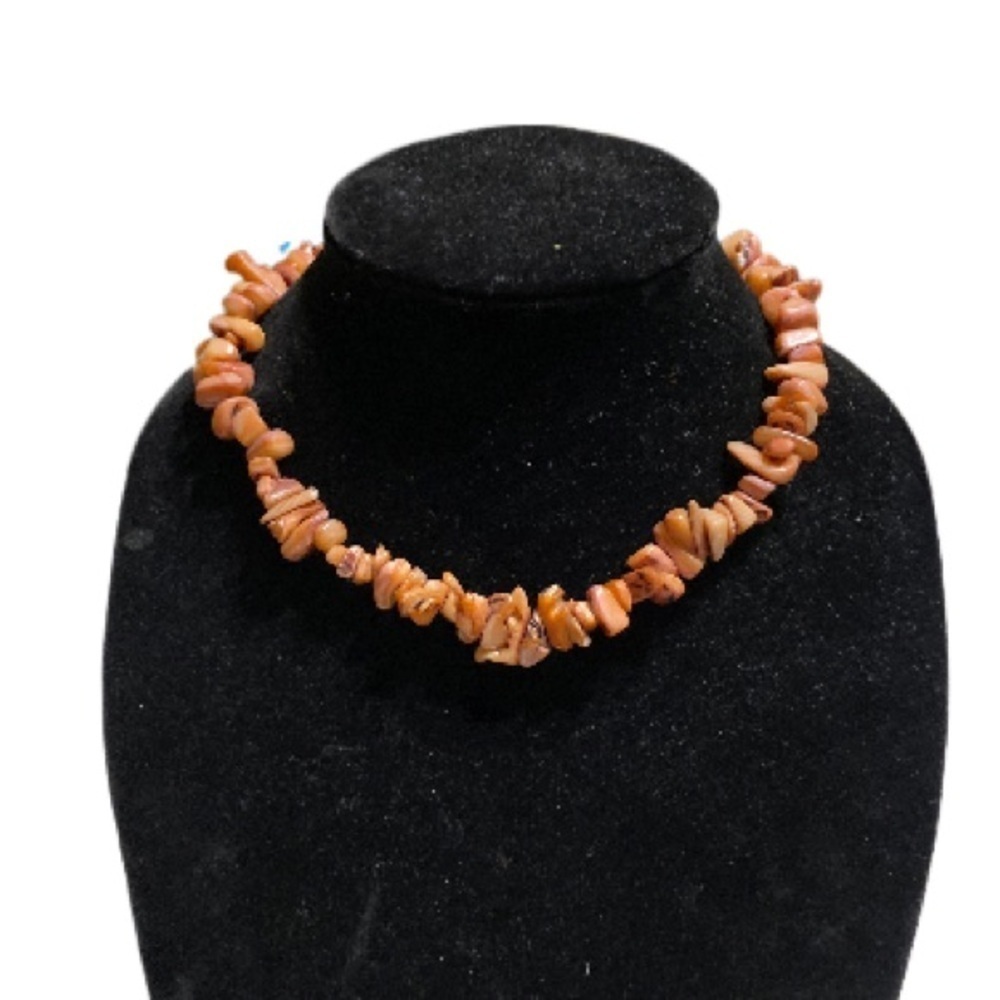 Stone necklace coral color lobster clasp silver tone hardware